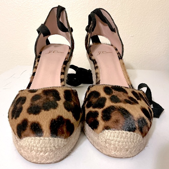 J. Crew Espadrille Wedges Leopard Calf Hair 8 1/2 - Picture 8 of 11